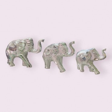 Elephant Family in White Metal 