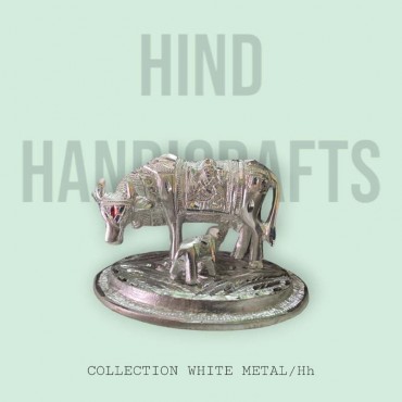 Cow & Calf in White Metal  
