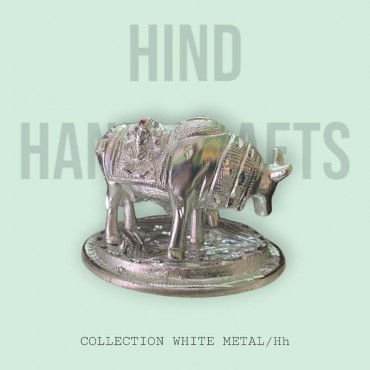 Cow & Calf in White Metal  